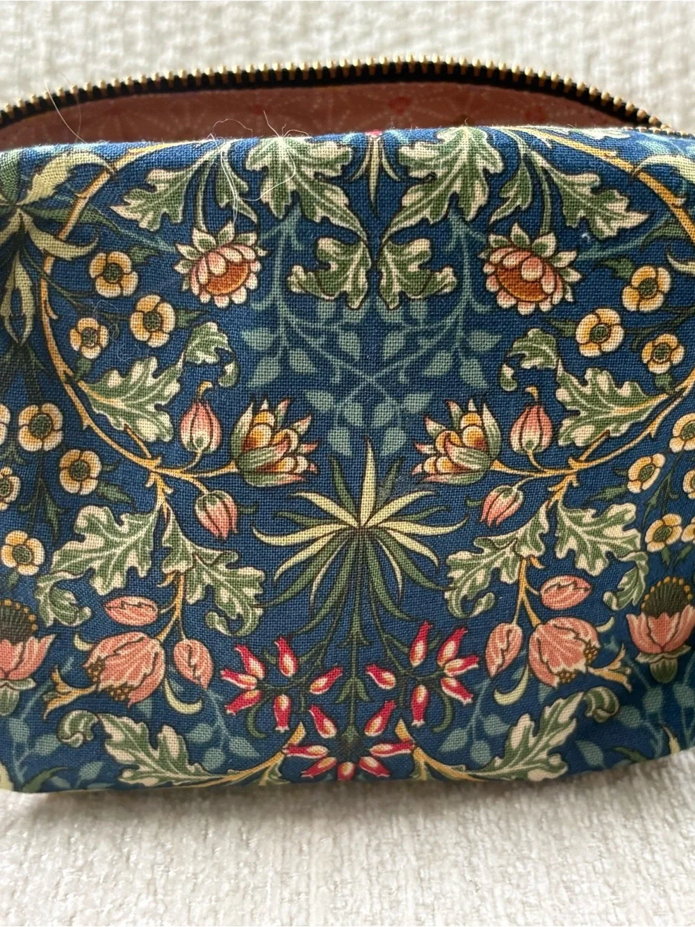 Handmade William Morris Floral Toiletry Cosmetic Bag Blue Zip Pouch